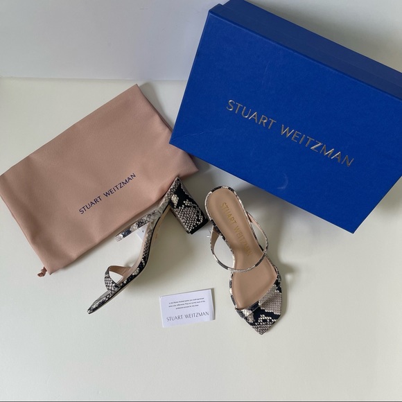 Stuart Weitzman Aleena Roccia Snake Pattern Block Heel Sandal New In Box - Picture 2 of 16